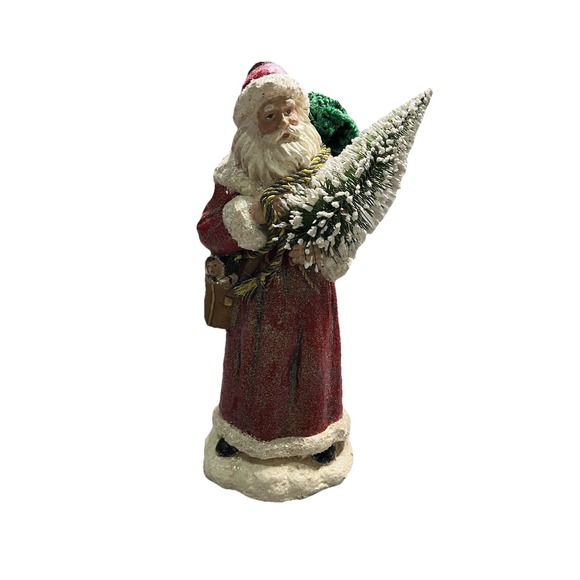 Old World Santa Clause Figurine Glitter Snow Bottle Brush Tree Vintage Style - Picture 1 of 7